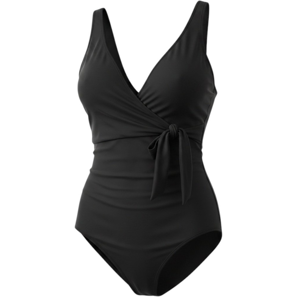 Quince Wrap Front Tie‎ One Piece Swimsuit Slimming Black Classic Summer XL